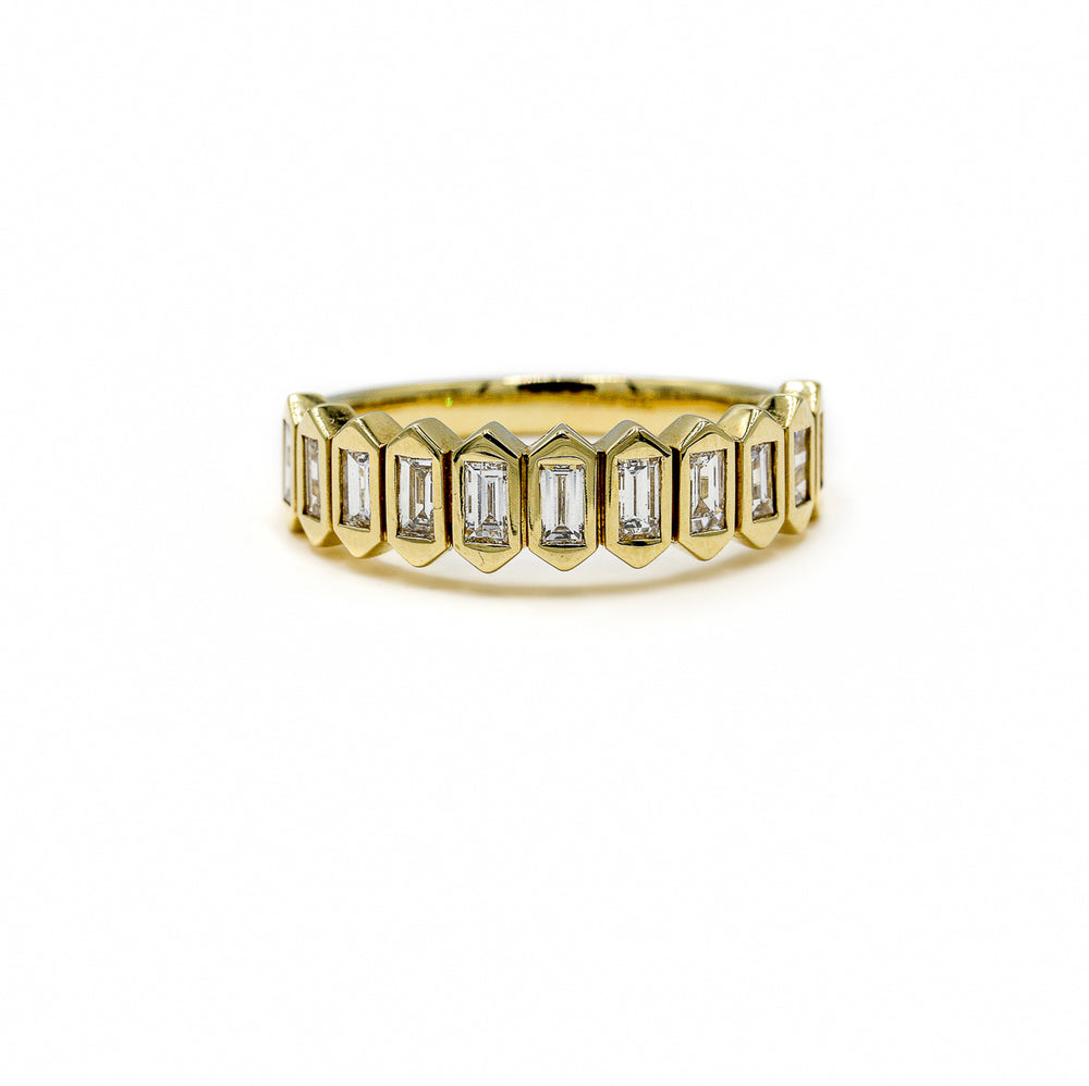 14ky .23ctw Baguette Faux-Bezel Ribbed Band
