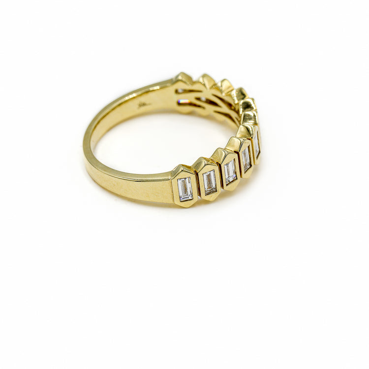 14ky .23ctw Baguette Faux-Bezel Ribbed Band