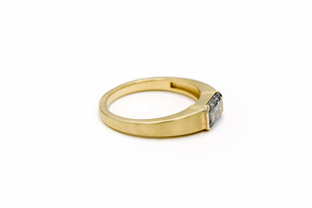 14ky 1.26ct Emerald Cut Salt and Pepper East-West Diamond Ring