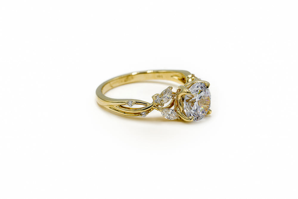 14ky .32ctw Marquise Double Diamond Leaf Twist Ring