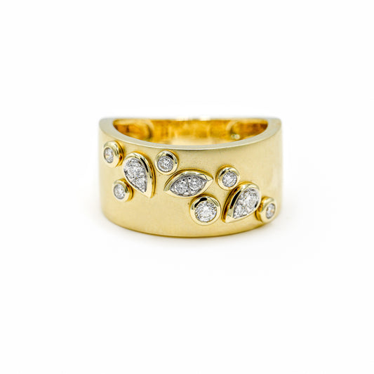 14ky 10.4mm Fancy Bezel Scatter Sandblast Band