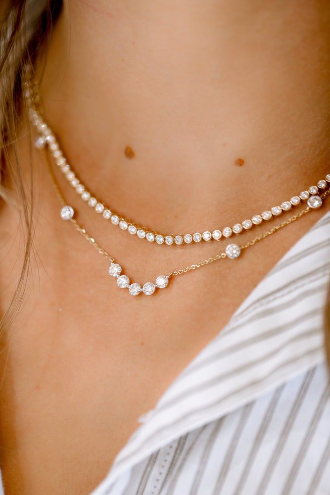14ky 6.59ctw Lab Diamond Bezel Tennis Necklace