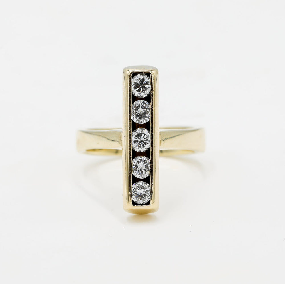 14ky 1.25ctw 5-Stone Vintage Channel-Set T-Bar Ring