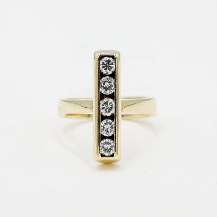 14ky 1.25ctw 5-Stone Vintage Channel-Set T-Bar Ring