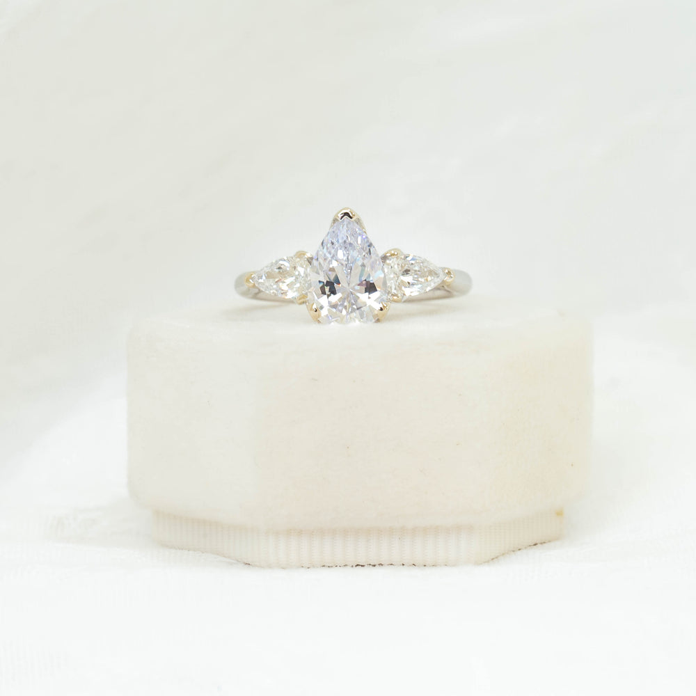 18kw 3-Stone Pear Shaped Butter-Cut Diamond Ring