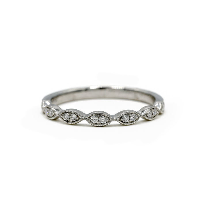 14kw .11ctw Marquise-Shaped Milgrain Diamond Band