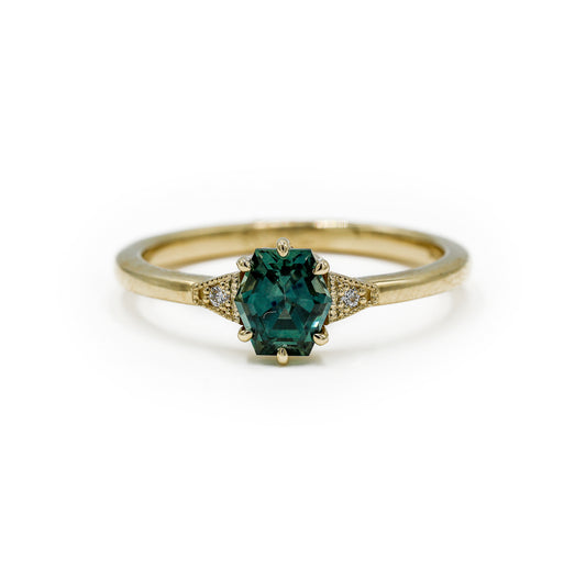 14ky 0.90ct Geometric Teal Montana Sapphire .03ctw Niko Ring