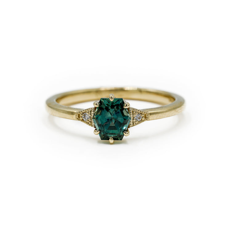 14ky 0.90ct Geometric Teal Montana Sapphire .03ctw Niko Ring