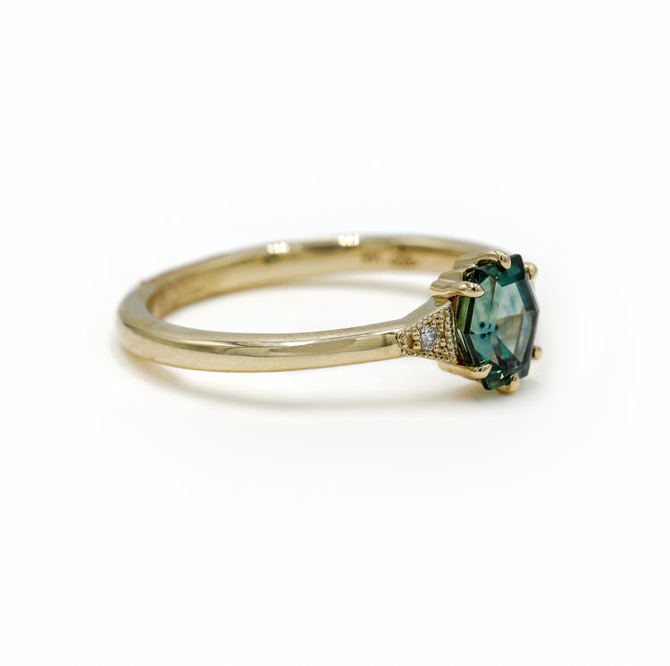 14ky 0.90ct Geometric Teal Montana Sapphire .03ctw Niko Ring