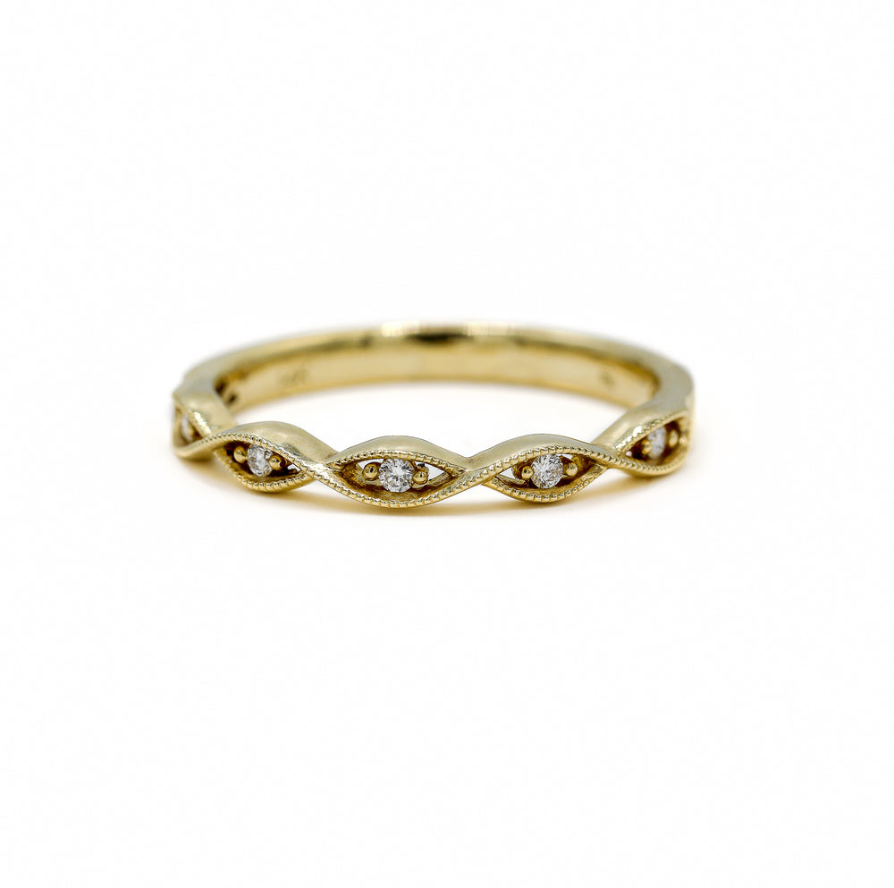 14ky .05ctw Twisted Marquise Shaped Milgrain Band