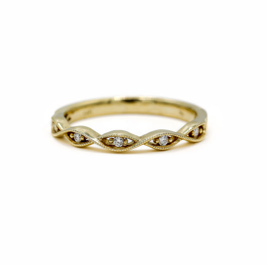 14ky .05ctw Twisted Marquise Shaped Milgrain Band