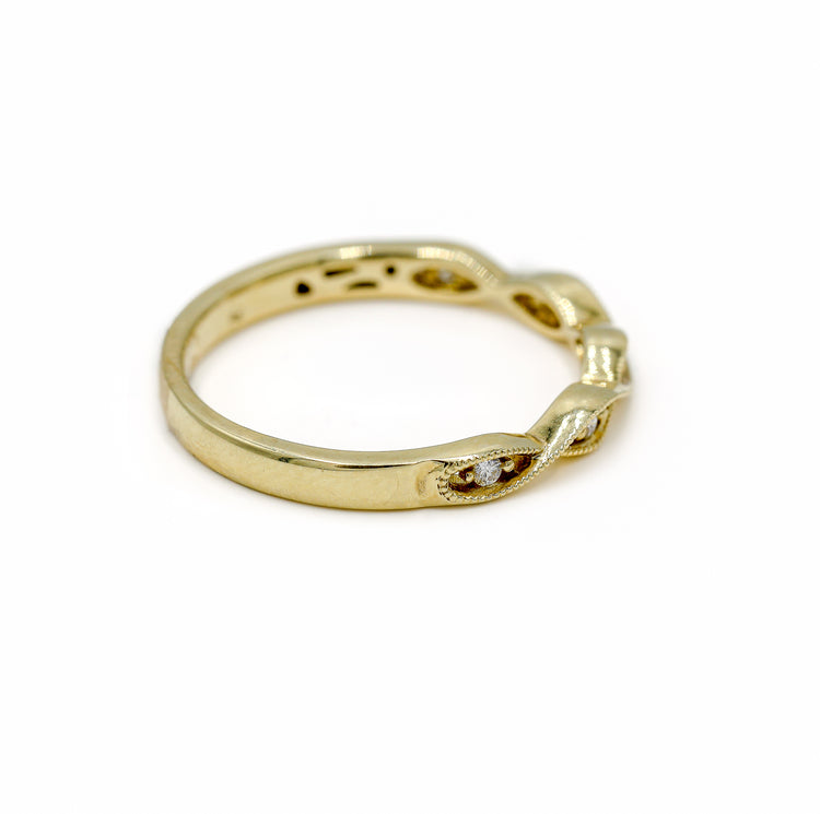 14ky .05ctw Twisted Marquise Shaped Milgrain Band