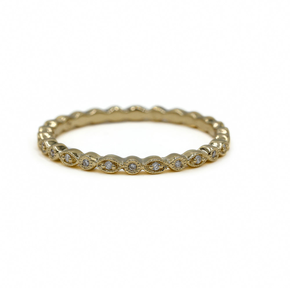 14ky .04ctw Marquise & Round Alternating Bezel Milgrain Diamond Band