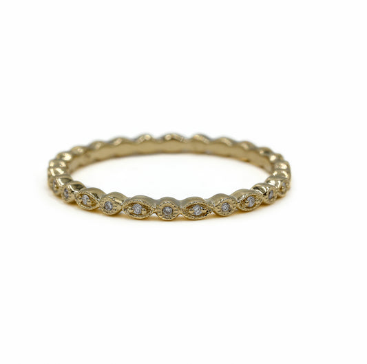 14ky .04ctw Marquise & Round Alternating Bezel Milgrain Diamond Band