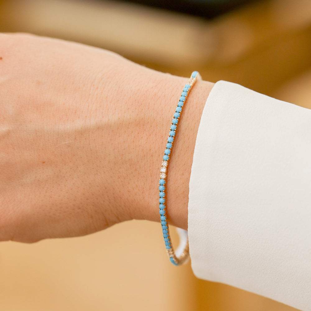 14ky  3.27ctw Turquoise & Diamond Tennis Bracelet