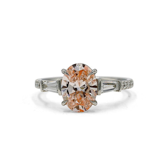 Platinum 2.07 Oval Fancy Light Pink & Baguette Diamond Ring