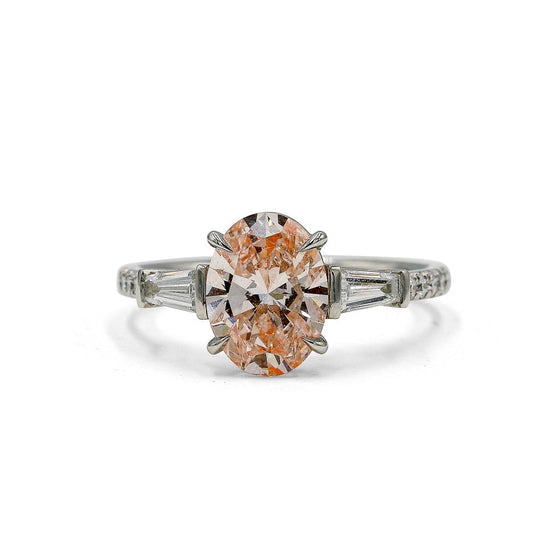 Platinum 2.07 Oval Fancy Light Pink & Baguette Diamond Ring