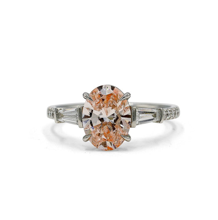 Platinum 2.07 Oval Fancy Light Pink & Baguette Diamond Ring