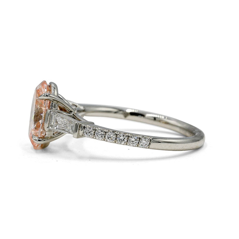 Platinum 2.07 Oval Fancy Light Pink & Baguette Diamond Ring