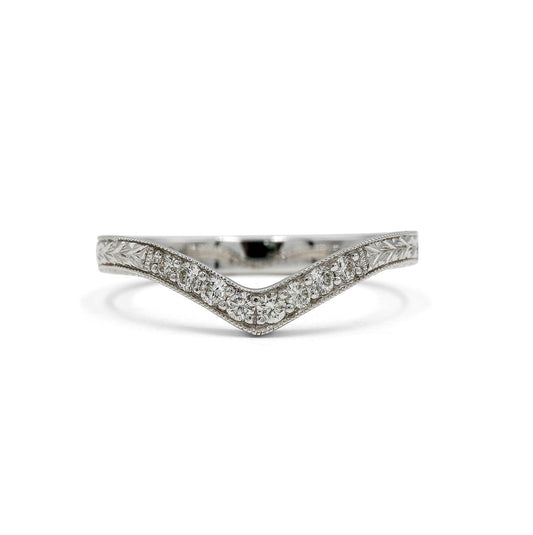 14kw .16ctw Bead Set Engraved Contour Diamond Band