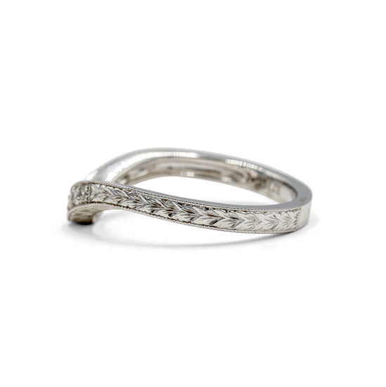 14kw .16ctw Bead Set Engraved Contour Diamond Band