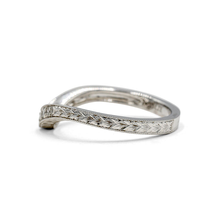 14kw .16ctw Bead Set Engraved Contour Diamond Band