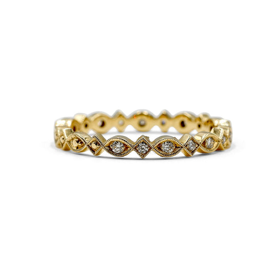 14ky .10ctw Marquise & Square Alternating Milgrain Band