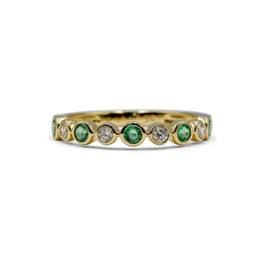 14ky .16ctw Diamond & .32ct Emerald Alternating Bezel Band
