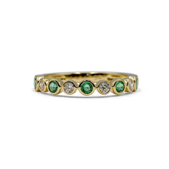 14ky .16ctw Diamond & .32ct Emerald Alternating Bezel Band