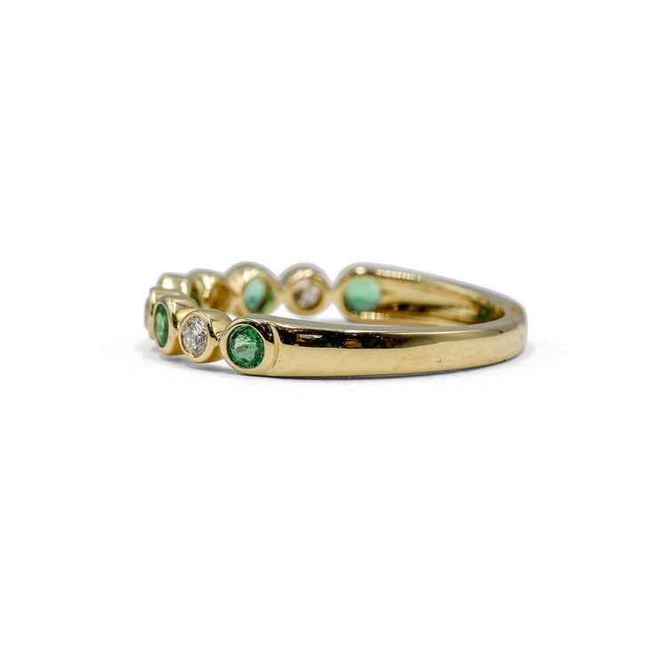 14ky .16ctw Diamond & .32ct Emerald Alternating Bezel Band