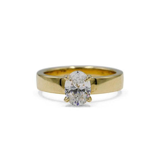 14ky Oval 4mm Flat Band Solitaire Diamond Ring