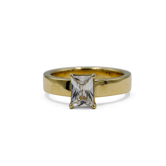 14ky Emerald 4mm Flat Band Solitaire Diamond Ring