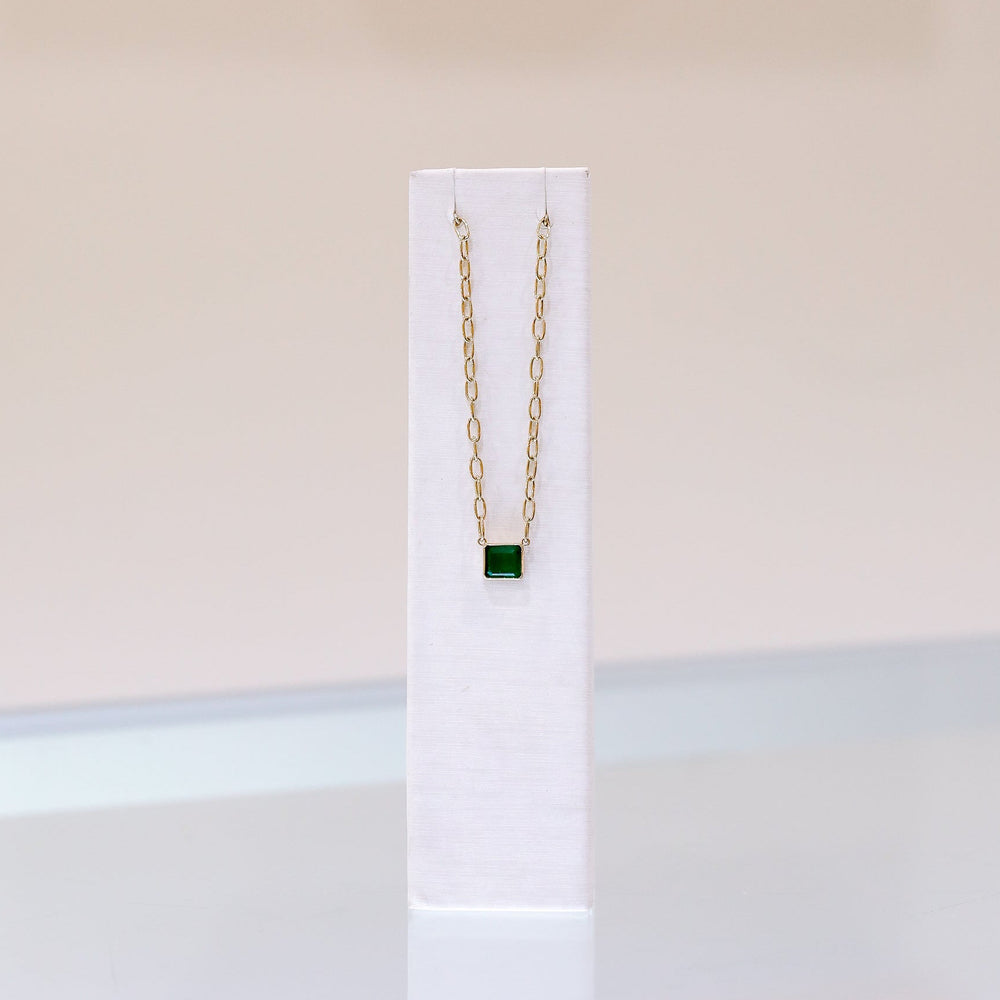 14ky 1.73ct Emerald Bezel Necklace with Handmade Chain