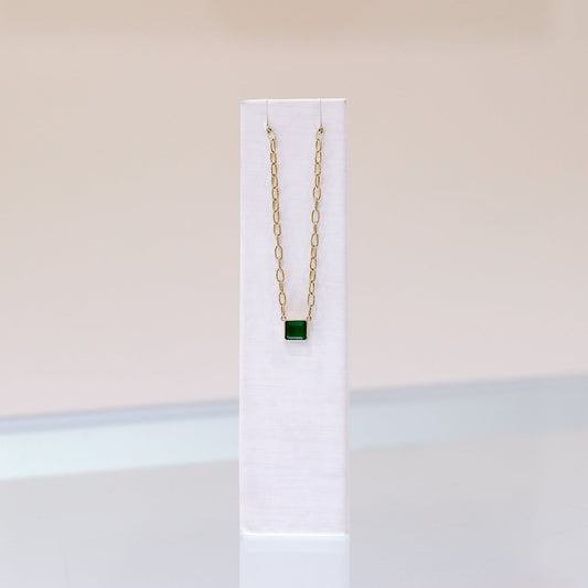 14ky 1.73ct Emerald Bezel Necklace with Handmade Chain