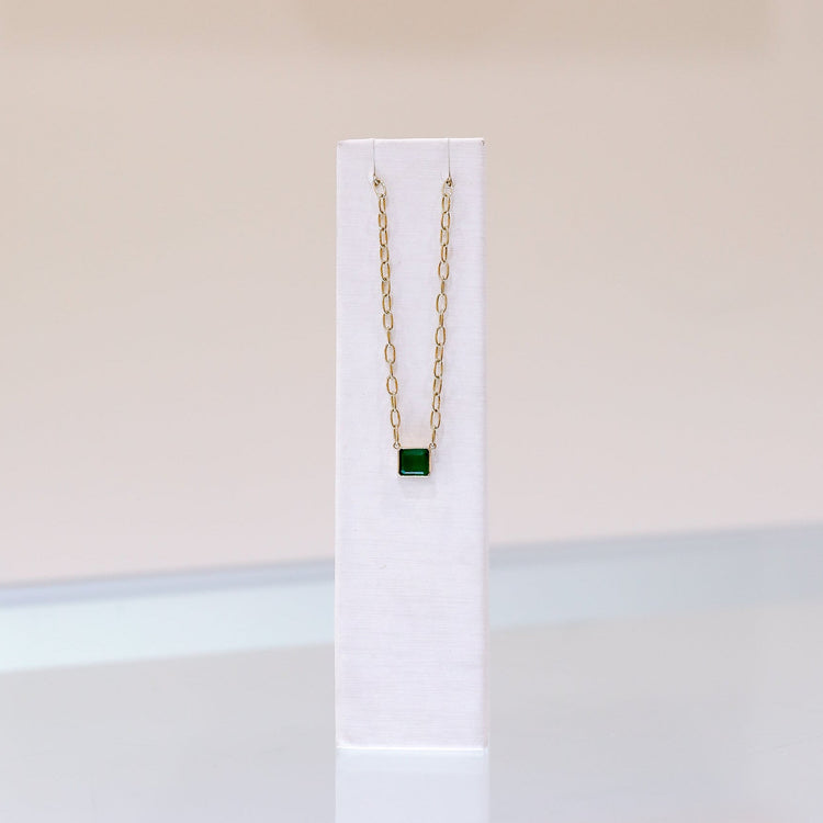 14ky 1.73ct Emerald Bezel Necklace with Handmade Chain