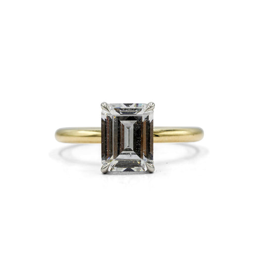 14ky .07ctw Emerald-Cut Solitaire w/ Platinum Hidden Halo Diamond Ring