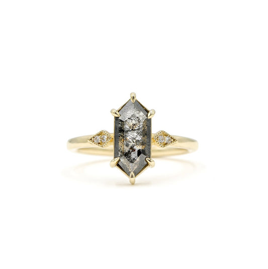 14ky 1.14ct Elongated-Hex “Sasha” Salt & Pepper Diamond Ring