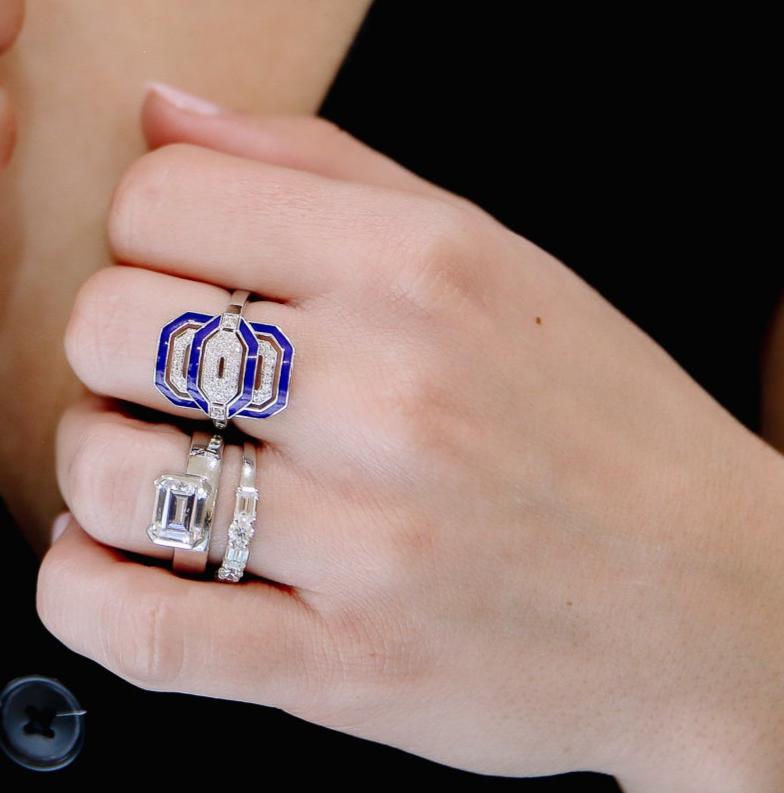 18wg Blue Enamel & Diamond 