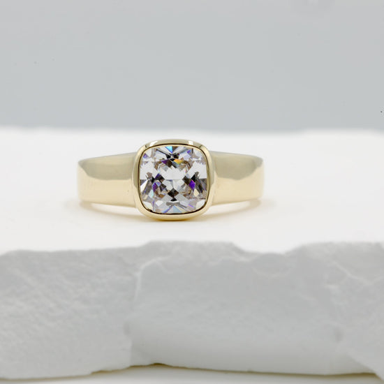 14ky Wide Cushion Bezel Diamond Ring