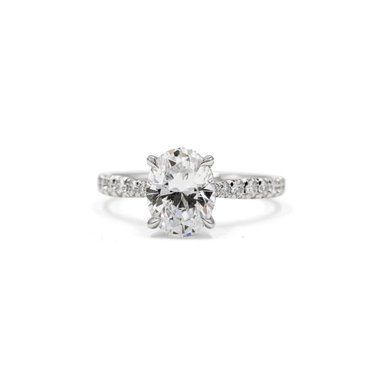 2025 Platinum Oval French-Set Cathedral w/ Hidden Halo Diamond Ring