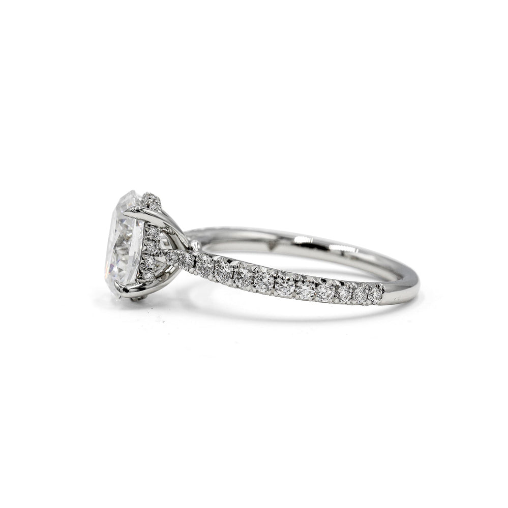 2025 Platinum Oval French-Set Cathedral w/ Hidden Halo Diamond Ring
