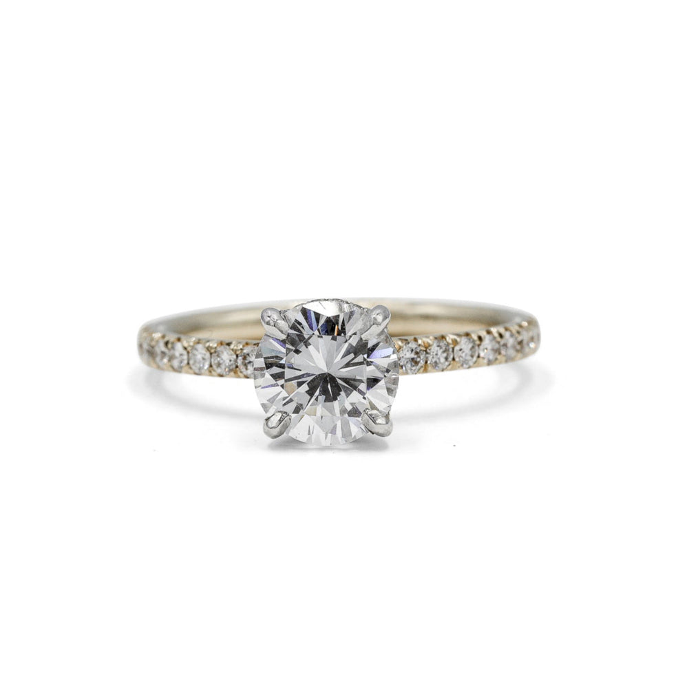 14ky French Set with Platinum Hidden Halo Diamond Solitaire Rin