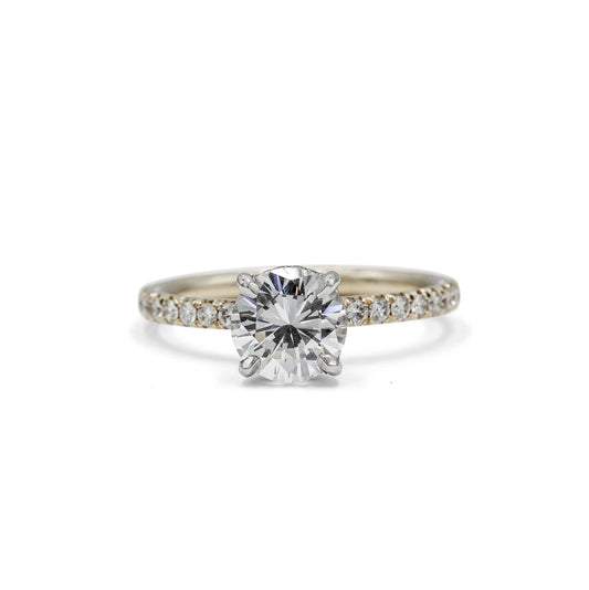 14ky French Set with Platinum Hidden Halo Diamond Ring