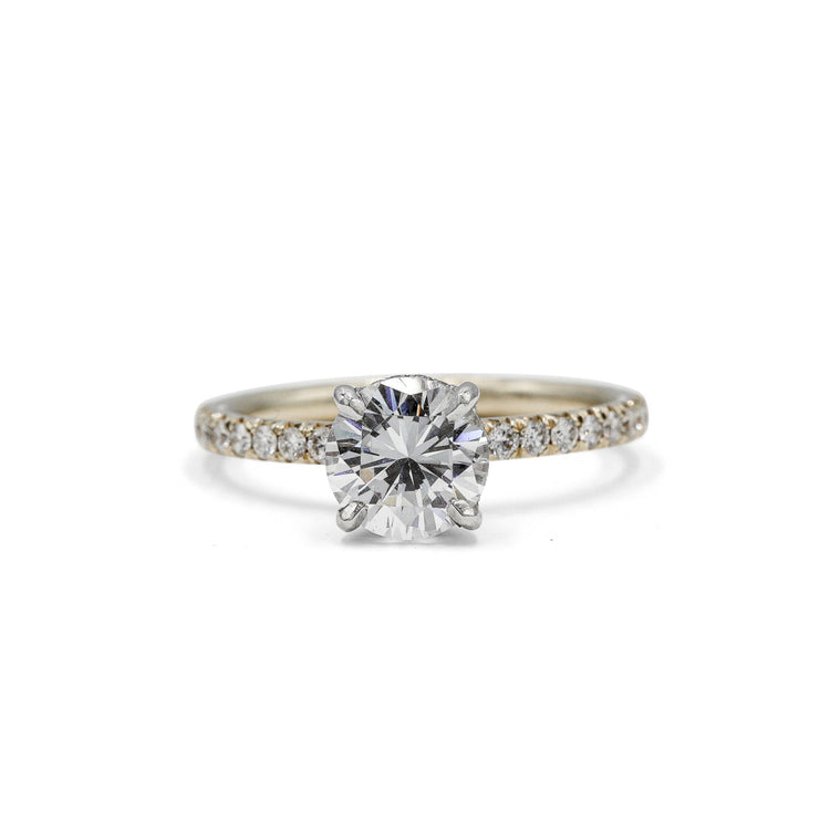 14ky French Set with Platinum Hidden Halo Diamond Ring