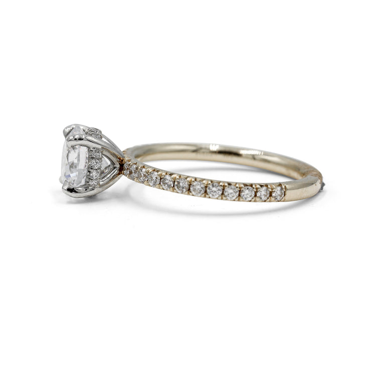 14ky French Set with Platinum Hidden Halo Diamond Ring