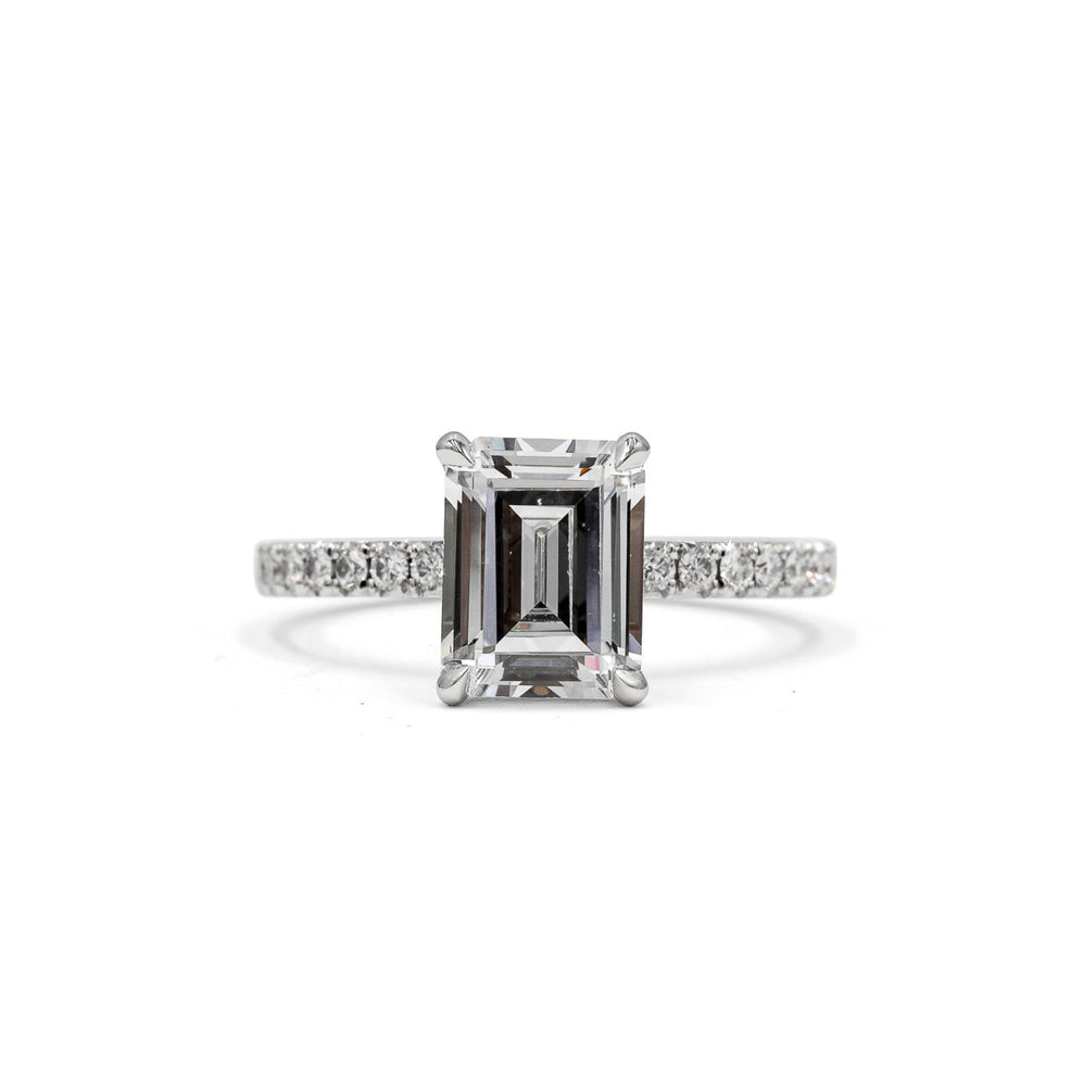Platinum French-Set Emerald-Cut Hidden Halo Diamond Ring