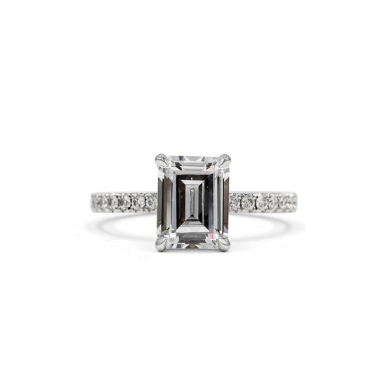 Platinum French-Set Emerald-Cut Hidden Halo Diamond Ring