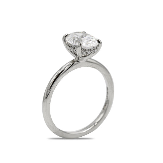 2025 Platinum Oval-Shaped Hidden Halo Solitaire Ring