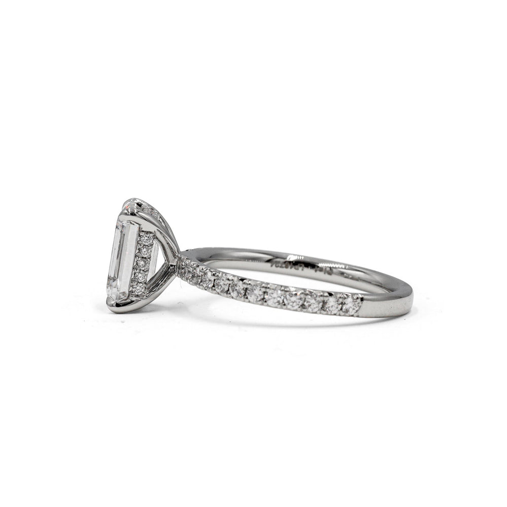 Platinum French-Set Emerald-Cut Hidden Halo Diamond Ring