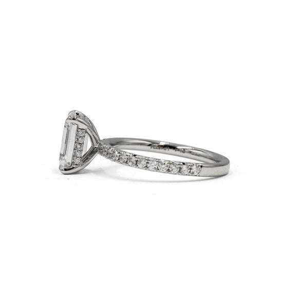 Platinum French-Set Emerald-Cut Hidden Halo Diamond Ring